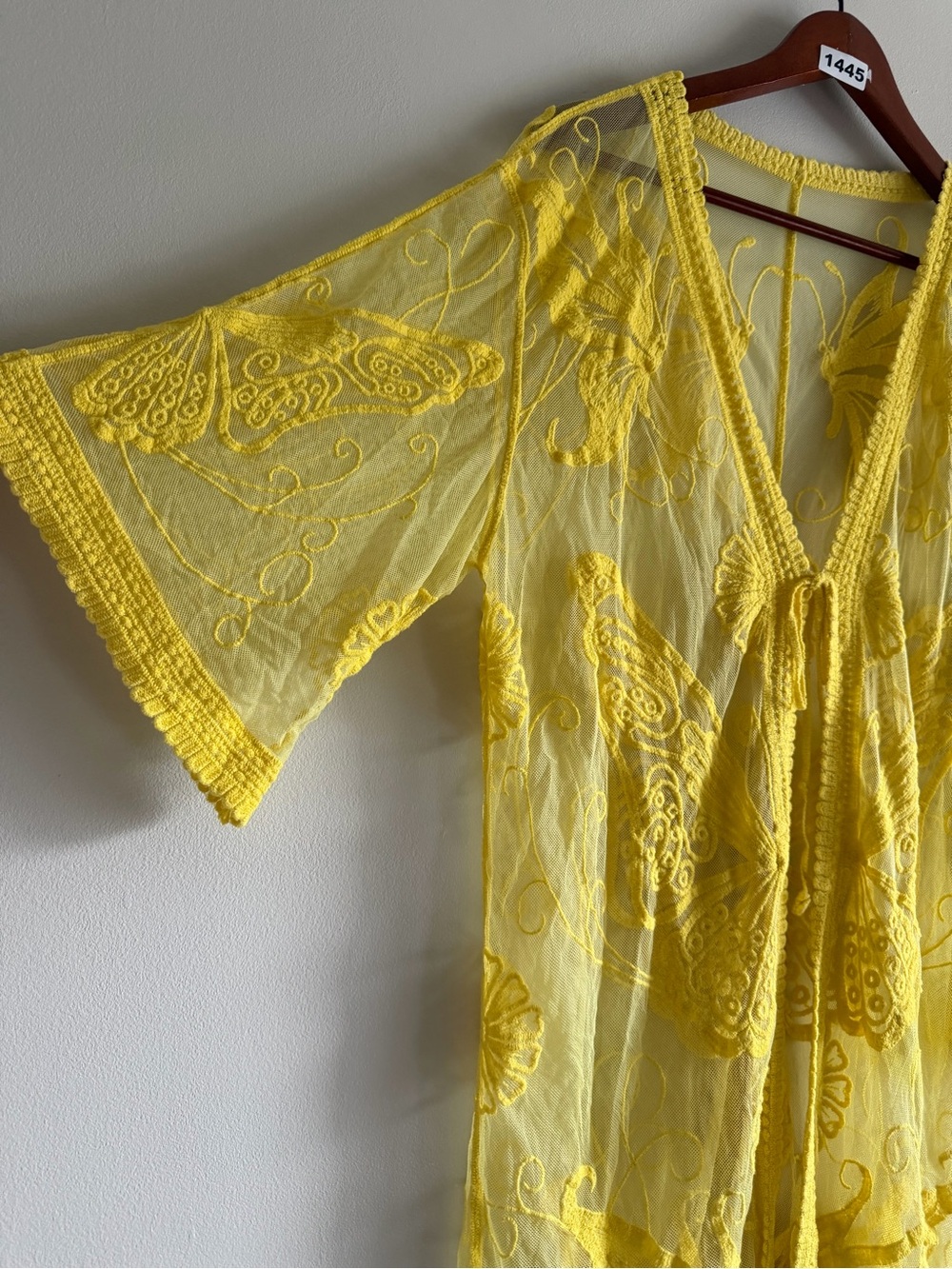 Yellow Butterfly Embroidered Mesh Kimono | Fairycore Festival Beach Cover Up